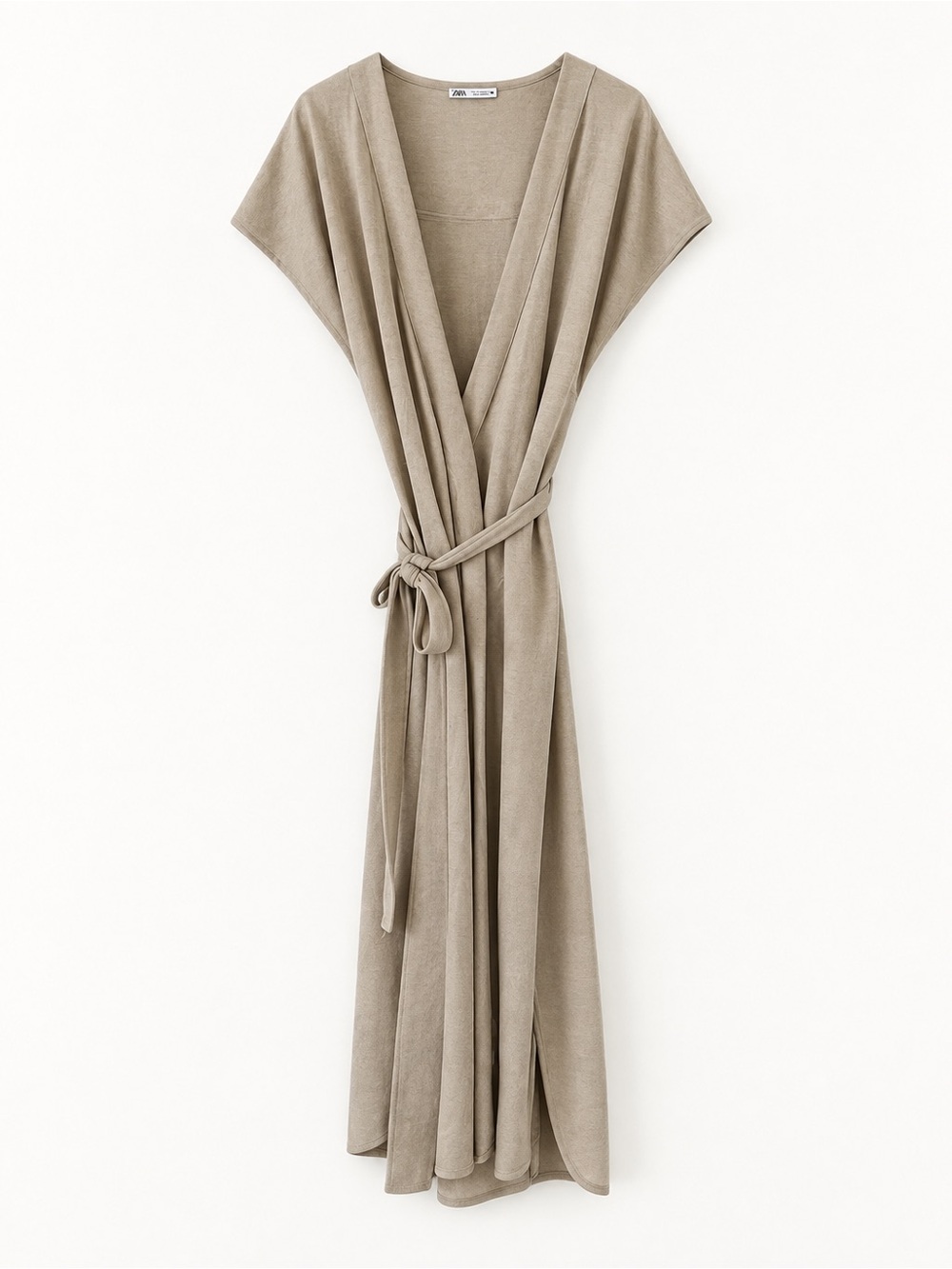 Zara Taupe Wrap Robe with Self-Tie Belt